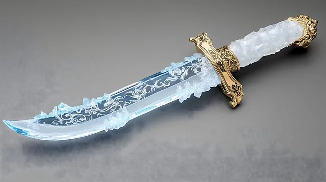 Kristalldolch mit goldenen Details auf grauem Hintergrund