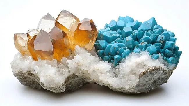 Kristalline Edelsteine in Türkis und Quarz