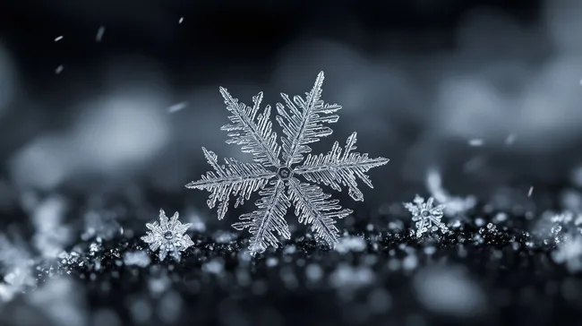 Kristallklare Schneeflocke auf dunklem Hintergrund