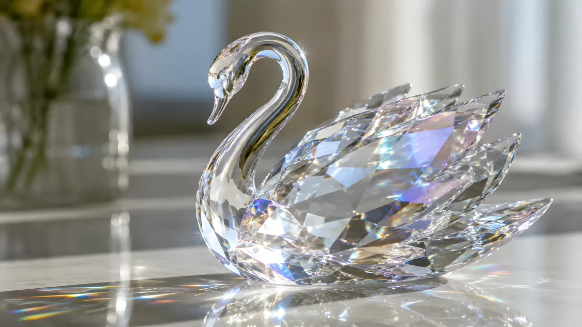 Kristallschwan aus Glas mit funkelnden Facetten