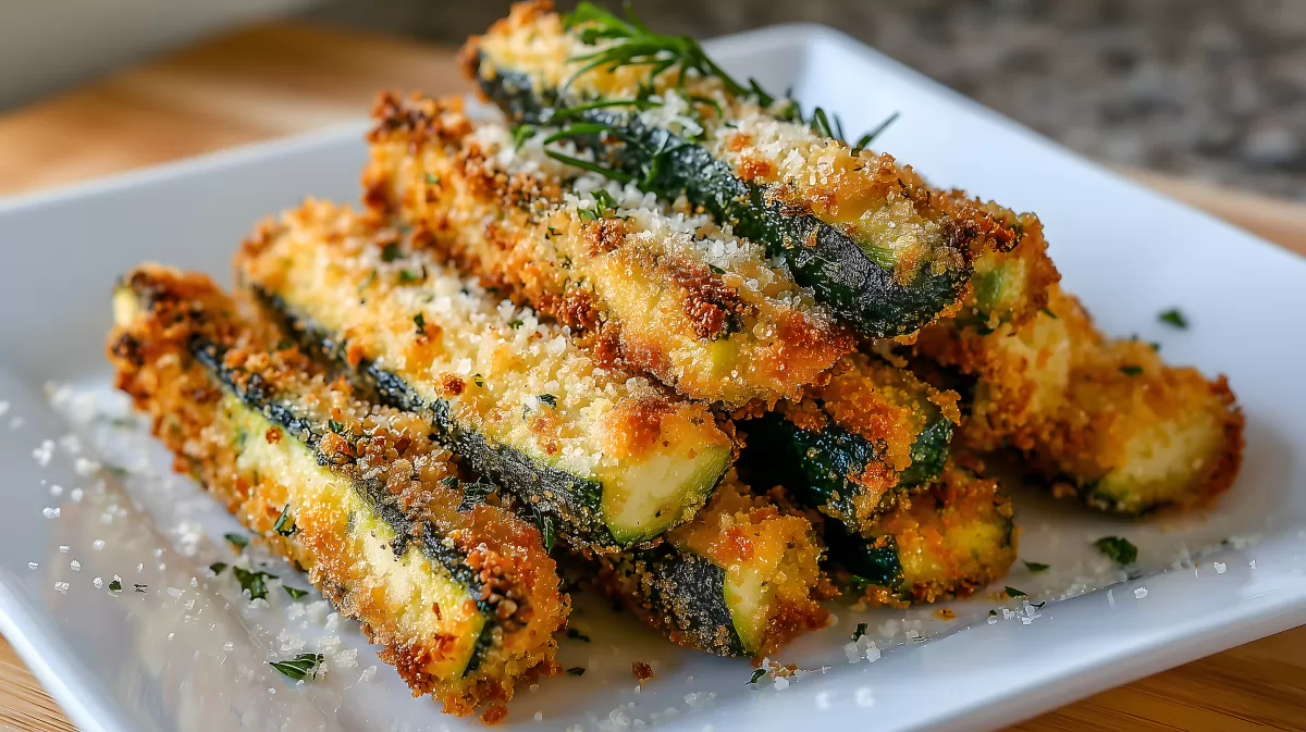 Kross gebackene Zucchini-Sticks mit Parmesan-Kruste