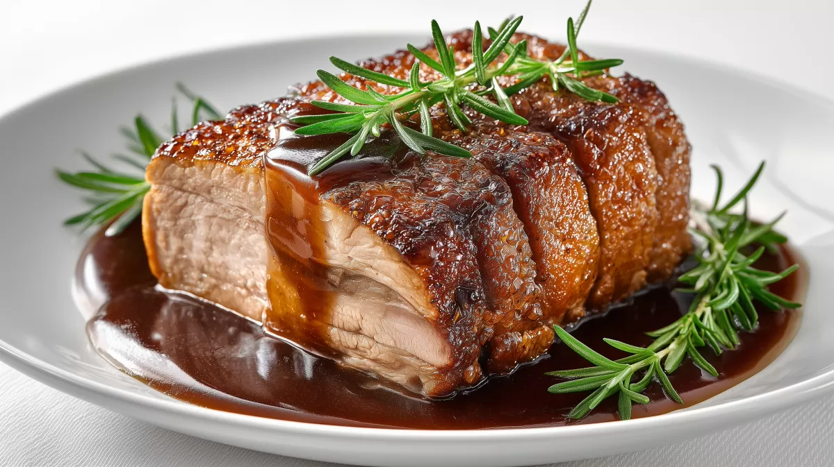 Krustenbraten mit Rosmarin und dunkler Soße