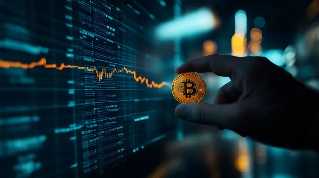 Kryptowährung Bitcoin auf digitalem Finanzmarktschirm