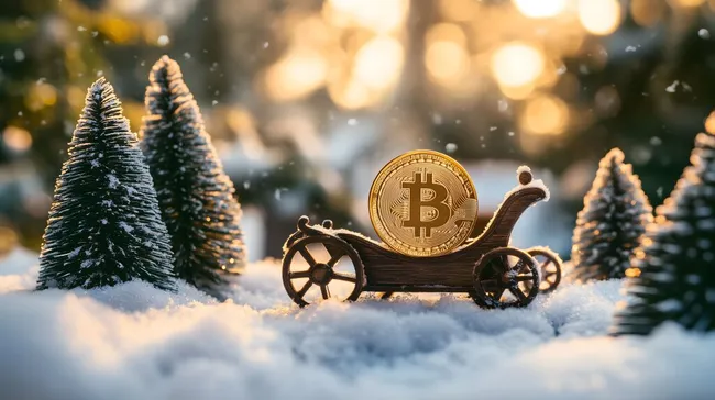 Kryptowährung Bitcoin im Weihnachtsschlitten