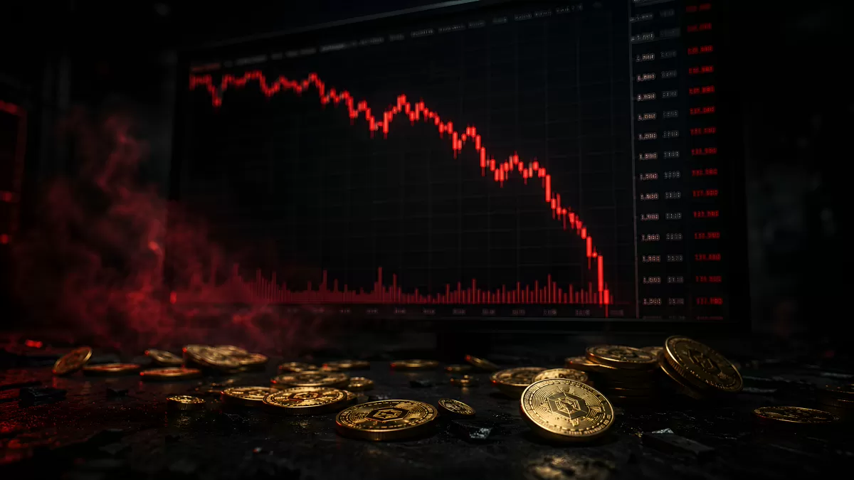 Kryptowährung im Absturz – rote Kursverlustkurve