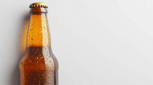 Kühle Bier-Flasche mit Wassertropfen auf Weiß