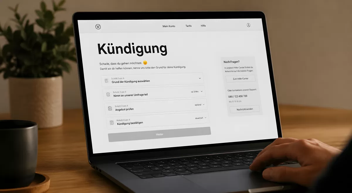 Kündigung online ausfüllen auf einem Laptop