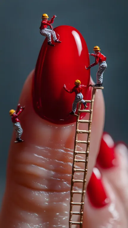 Künstler arbeiten an rotem Nagellack-Modell