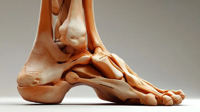 Künstlerisch gestaltetes Fußskelett in warmen Tönen