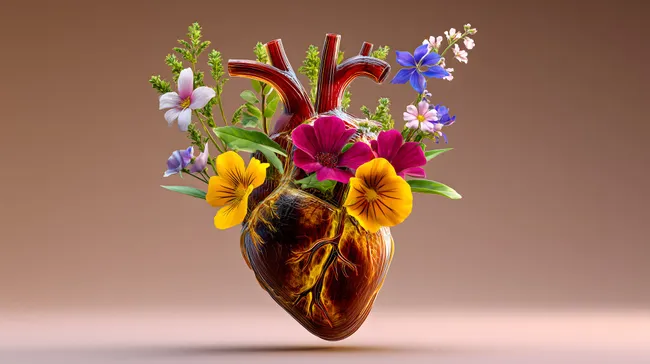 Künstlerisches Herz mit bunten Blumen - Lebendiges Symbol