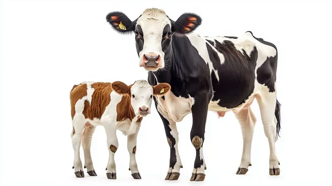 Kuh und Kalb auf weißem Hintergrund - Landwirtschaft Stockbild