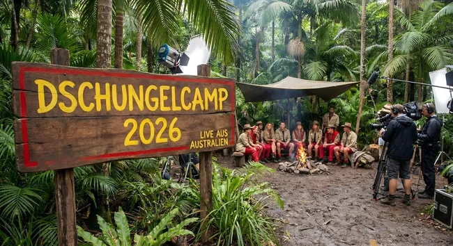 Kulissenrequisiten für Realityshow-Dreharbeiten im tropischen Dschungel