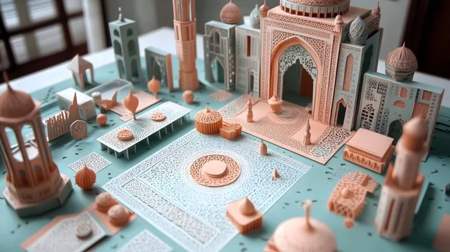 Kunstvoll gestaltete islamische Architektur in Pastellfarben