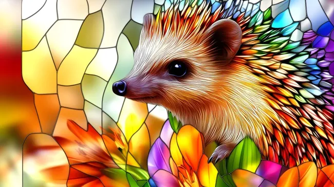 Kunstvoll illustrierter bunter Igel mit Blumen