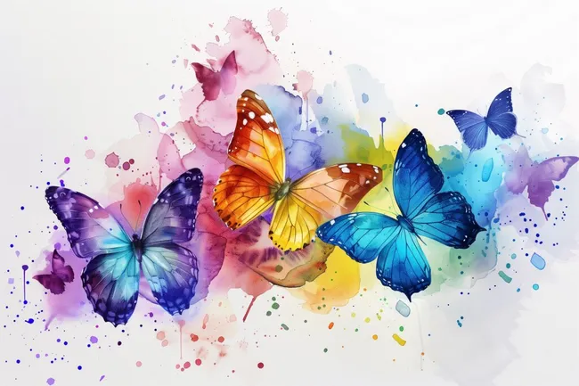 Kunstvoll schwebende Schmetterlinge in Aquarellfarben