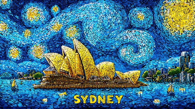 Kunstvolle Darstellung der Oper von Sydney bei Nacht