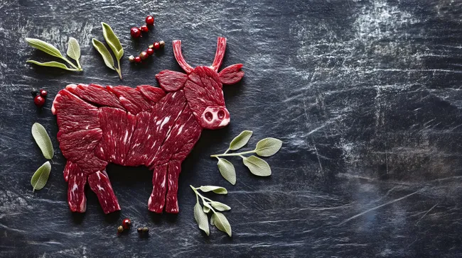 Kunstvolle Fleischskulptur auf dunklem Hintergrund