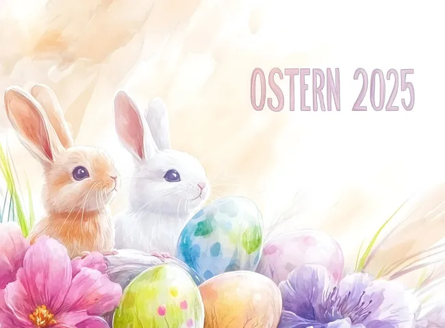 Kunstvolle Osterkomposition mit Kaninchen und Eiern