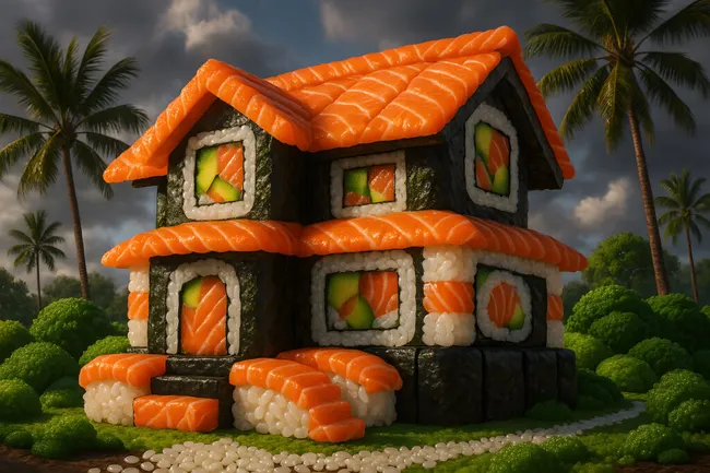 Kunstvolle Sushi-Architektur in tropischer Landschaft