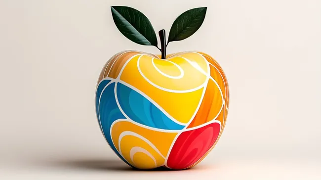 Kunstvoller, abstrakter Apfel mit buntem Muster