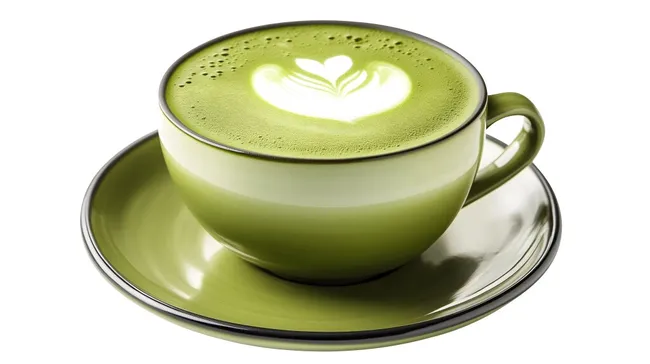 Kunstvoller Matcha Latte mit Herzförmiger Milchschaumverzierung