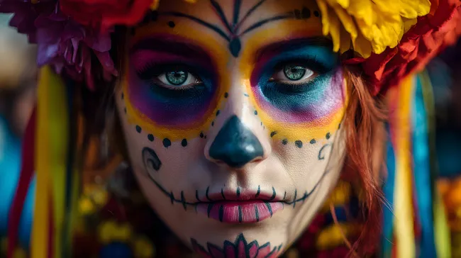 Kunstvolles Totenmasken-Make-up für den Día de los Muertos