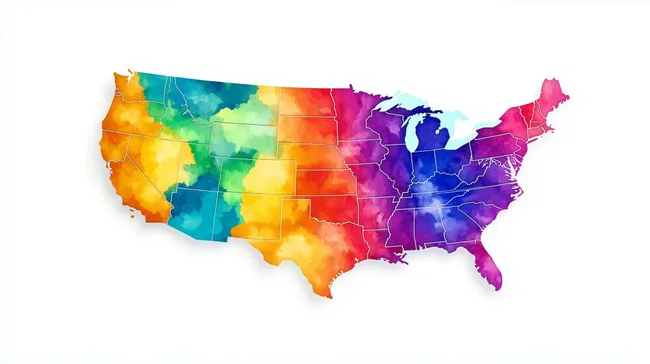 Kunterbunte Landkarte der USA mit Bundesstaaten