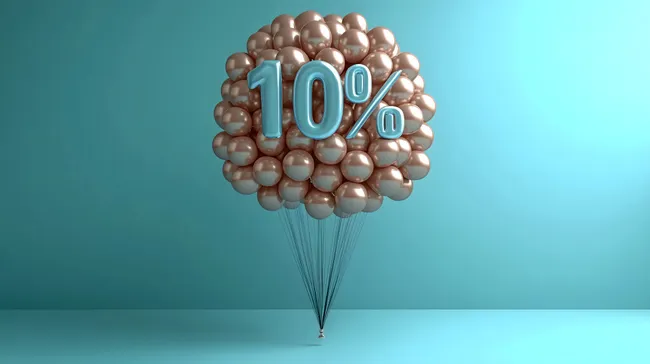 Kupferfarbene Heliumballons mit 10% Rabatt-Symbol