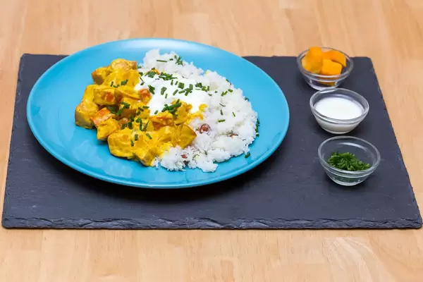 Kürbis-Riz Casimir mit Hokkaido, Joghurt und Schnittlauch