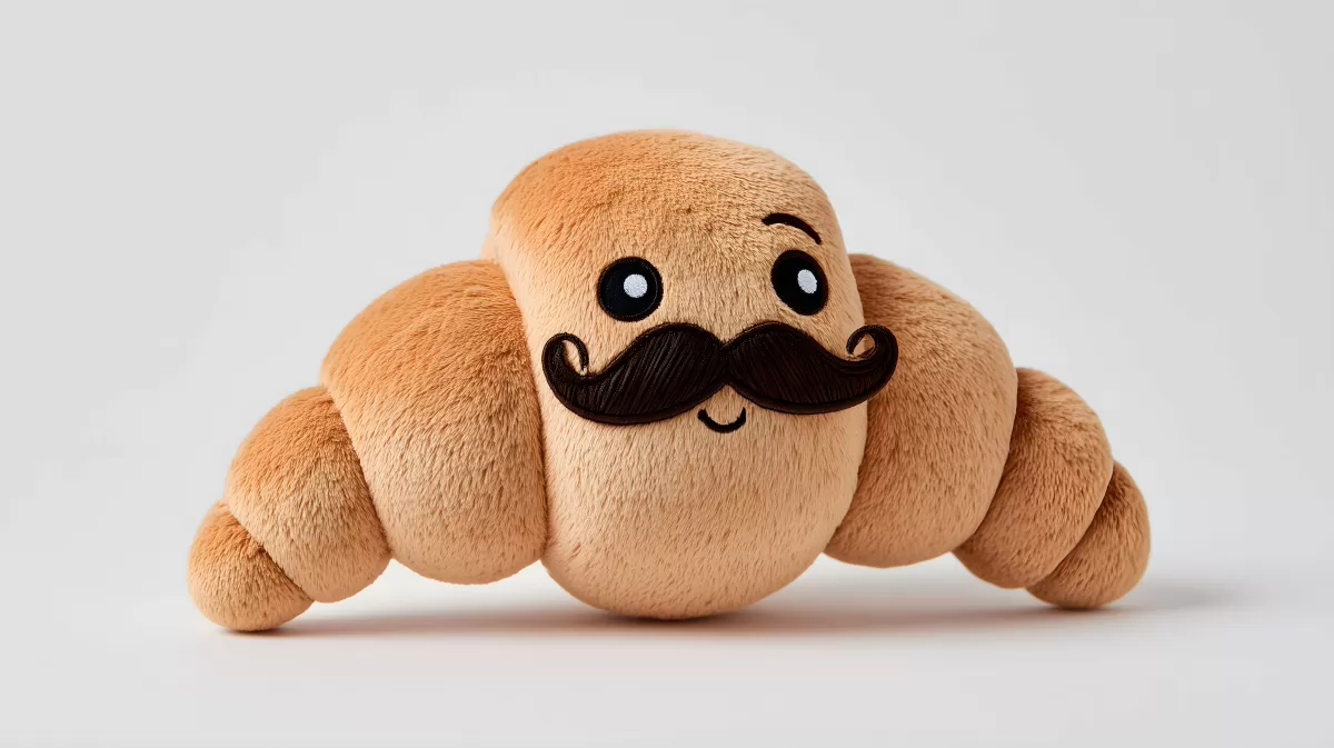 Kuschliger Croissant-Plüsch mit Schnurrbart