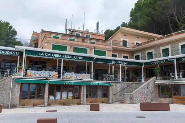 La Calobra self-service restaurant and café in the village of Port de Sa Calobra, Majorca. Outside view