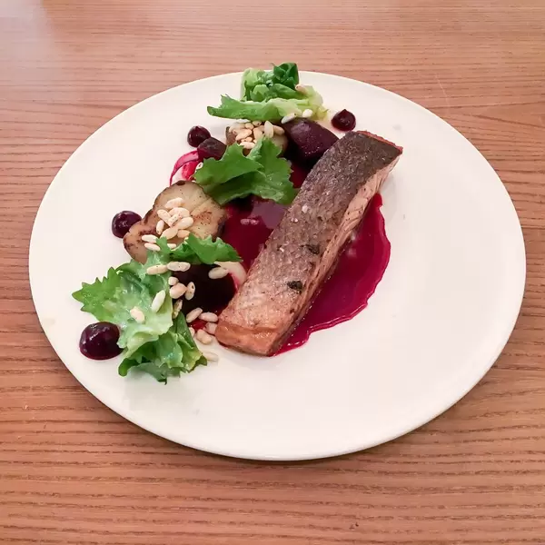 Label Rouge Salmon with beetrot Sunchoke and Endivie
