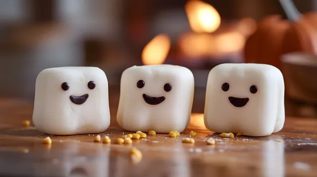 Lachende Marshmallow-Figuren in festlicher Stimmung