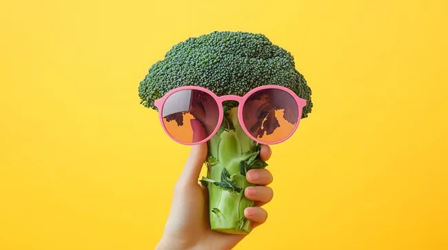 Lachender Brokkoli in cooler Sonnenbrille