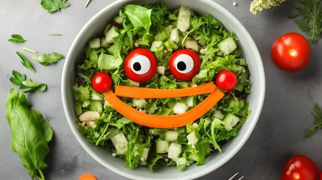 Lachender Gemüsesalat - Gesunder Snack in bunter Schüssel