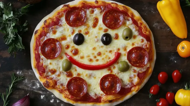 Lachender Pizza-Gesichts-Snack für Kinder