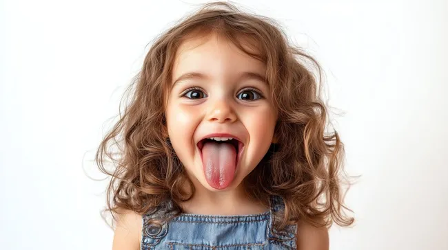 Lachendes Mädchen mit herausgestreckter Zunge