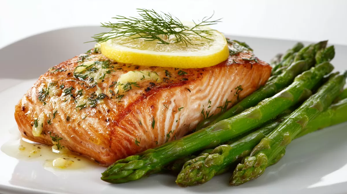 Lachs aus dem Backofen mit Spargel und Zitrone