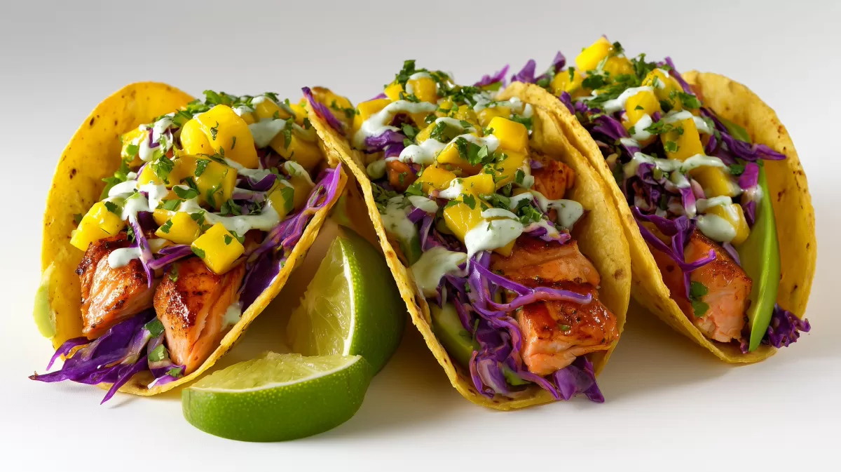 Lachs Tacos mit Mango Salsa und Rotkohl