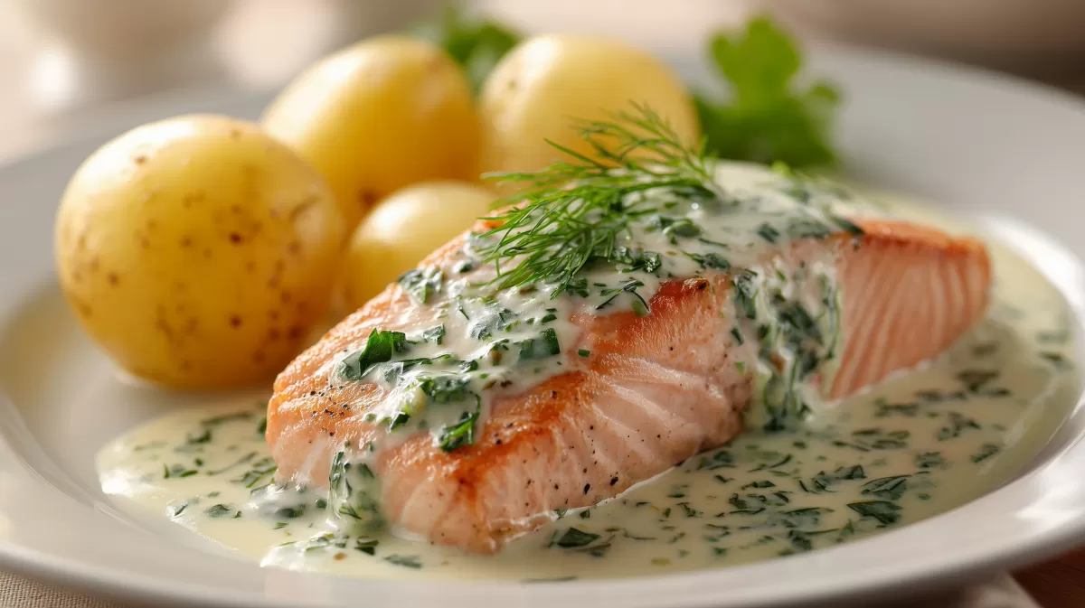 Lachsfilet in Dillcreme mit Salzkartoffeln