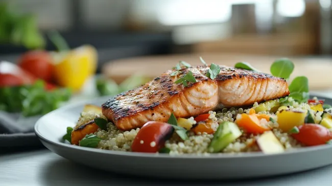 Lachsfilet mit Quinoa-Salat - gesundes Fitnessgericht