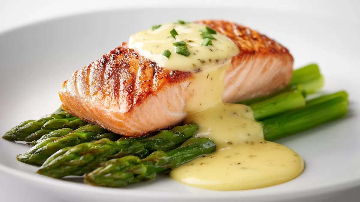 Lachsfilet mit Spargel und cremiger Sauce