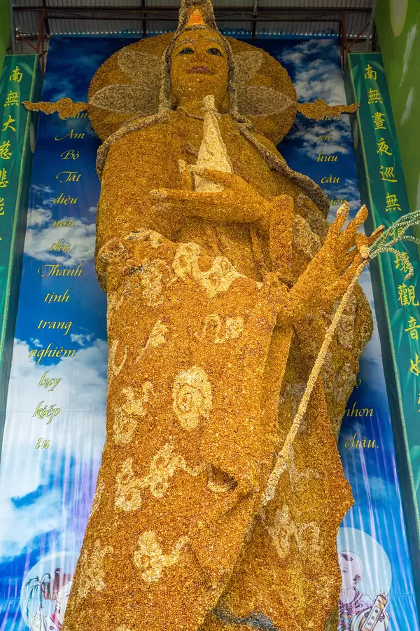 Lady Buddha Statue made of Strawflowers at Linh Phuoc Pagoda in Da Lat, Vietnam