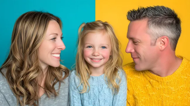 Lächelnde Familie mit Vater, Mutter und Tochter