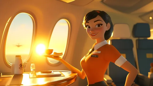 Lächelnde Flugbegleiterin im Flugzeug