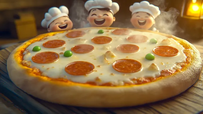 Lächelnde Köche bereiten köstliche Pizza zu