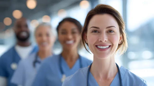 Lächelnde Krankenschwester im Ärzteteam