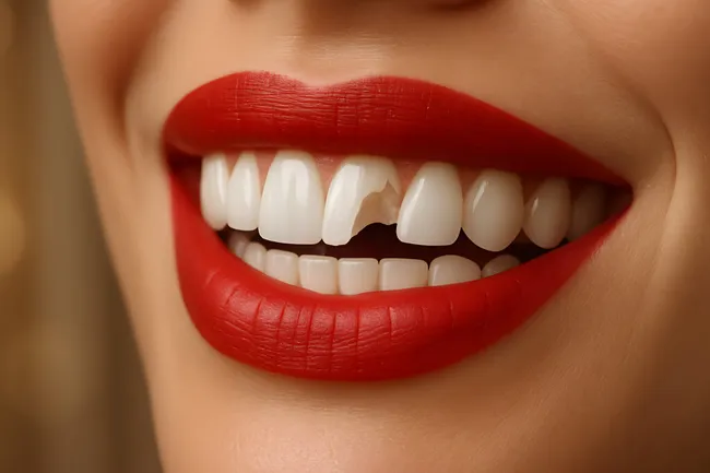 Lächelnde Lippen mit rotem Lippenstift und perfekten Zähnen