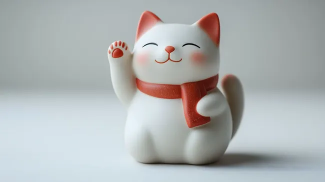 Lächelnde Maneki-Neko-Glückskatze in Nahaufnahme