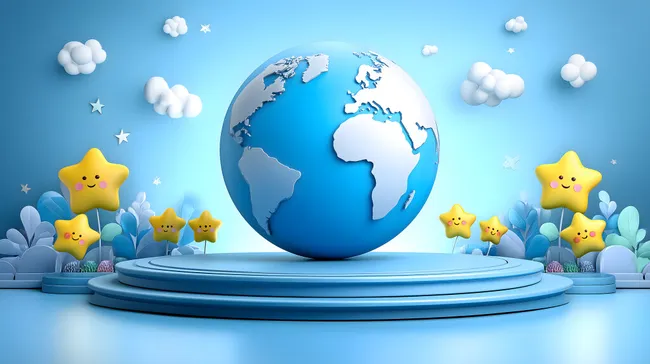 Lächelnde Weltkugel vor Sternenhimmel